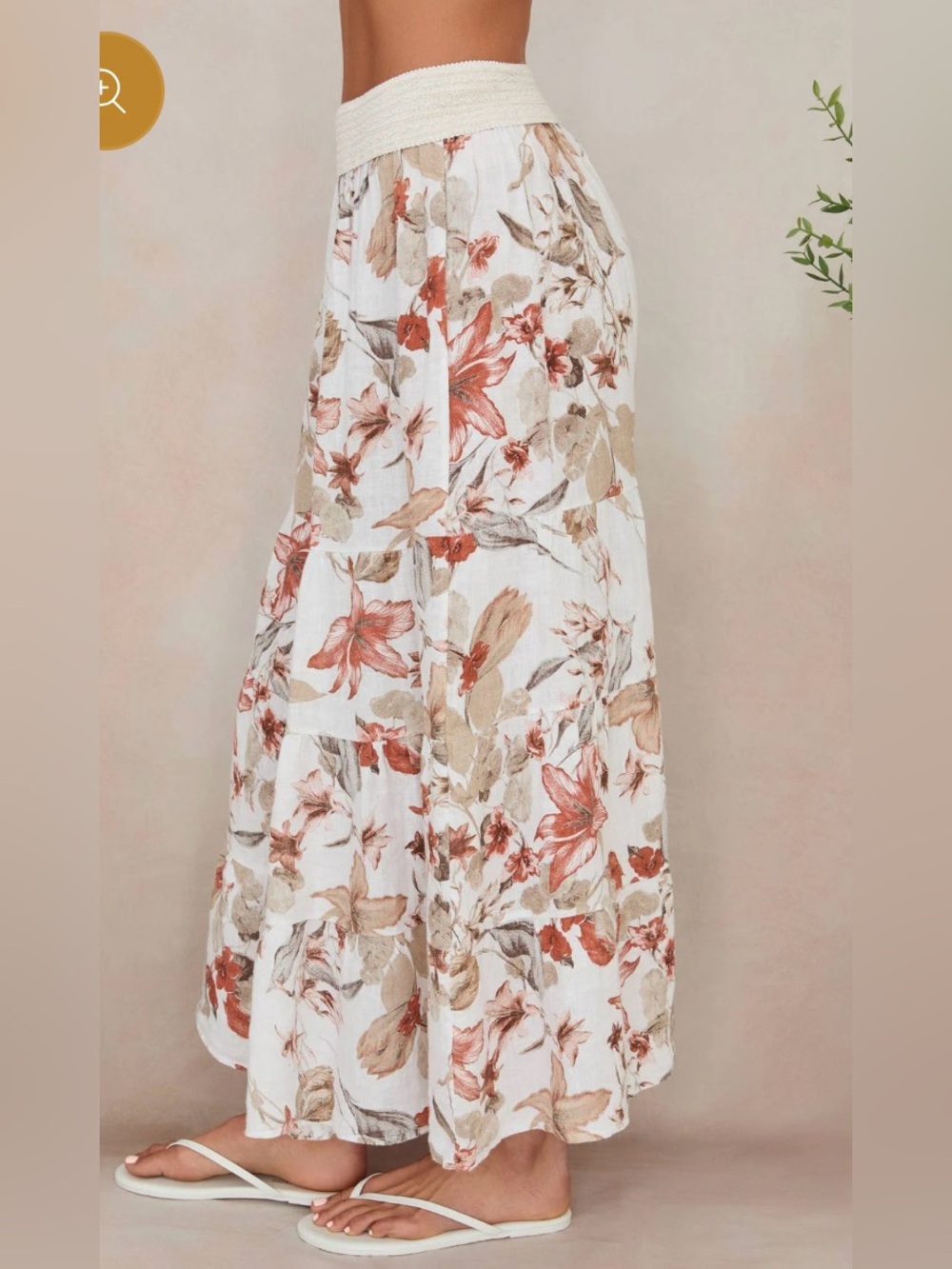 100% Italian Linen Star Flower Tiered Maxi Skirt - Picture 1 of 3